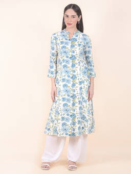 Cantabil - Blue Floral Round Neck Kurta