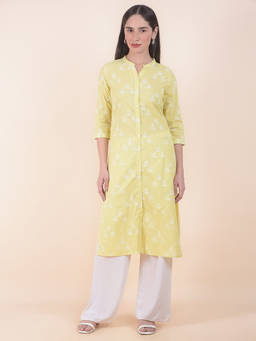 Cantabil - Green Geometric Mandarin Neck Kurta