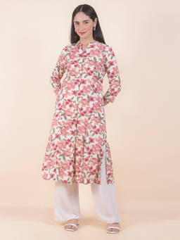 Cantabil - Pink Floral Mandarin Neck Kurti