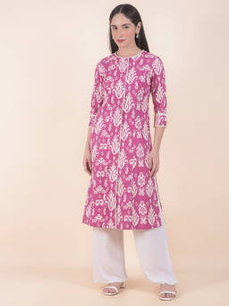 Cantabil - Purple Floral Round Neck Kurti