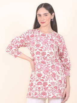Cantabil - Pink Floral Round Neck Kurti