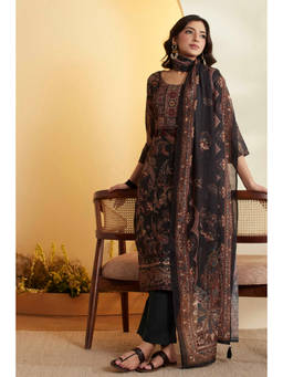 Biba - Black Paisley Round Neck Kurta Pant with Dupatta