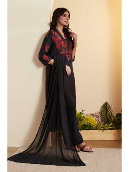 Biba - Black Floral V-Neck Kurta Pant with Dupatta