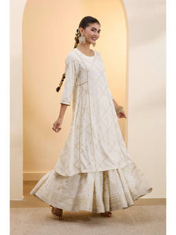 Biba - White Printed Round Neck Kurta