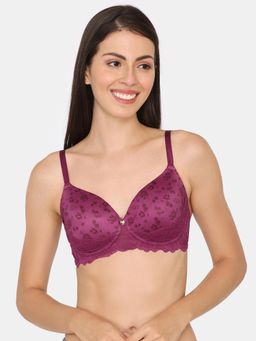 Zivame - Rose Blush Vows Padded Wired 3/4Th Coverage Lace Bra - Rhododendron