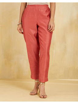 Fabindia - Red Cotton Silk Embroidered Ethnic Pant