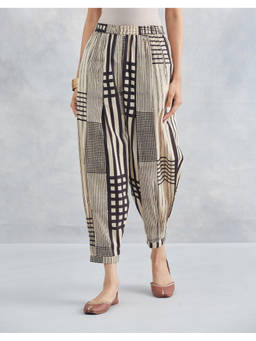 Fabindia - Beige Cotton Bagru Stripes Printed Salwar