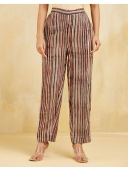 Fabindia - Brown Viscose Kalamkari Printed Straight Pant