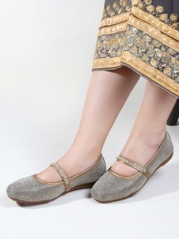 Gahan - Glitter Ballerina Flats with Embellished Strap - Silver