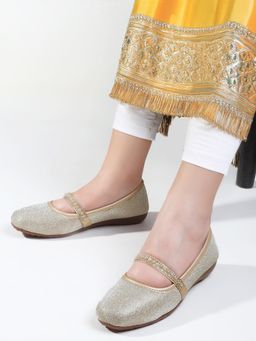 Gahan - Glitter Ballerina Flats with Embellished Strap - Gold