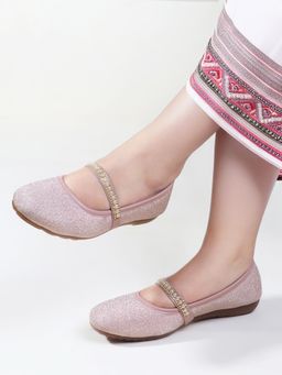 Gahan - Glitter Ballerina Flats with Embellished Strap - Peach