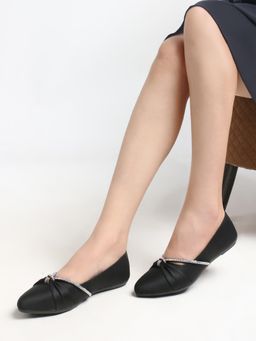 Gahan - Elegant Flats with Rhinestone Strap Detailing for Women - Black