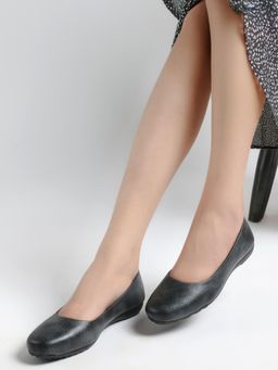 Gahan - Classic Textured Ballerina Flats for Women - Black