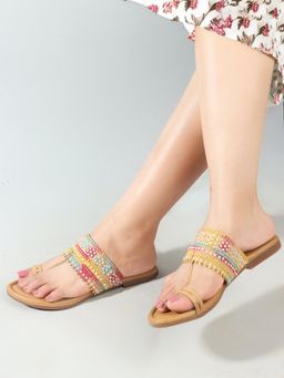Gahan - Elegant Pearl Embellished Kolhapuri Flats - Multi-Color