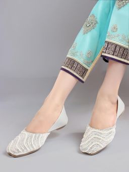 Gahan - Elegant Embellished Flat Jutti with Pearl and Crystal Detailing for Women - Silver