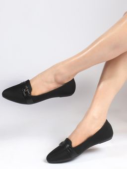Gahan - Elegant Black Formal Flat Shoes with Metal Buckle Detailing for Women - Black