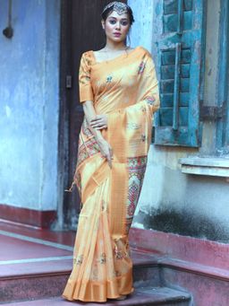Odette - Orange Tussar Silk Blend Saree with Unstitched Blouse