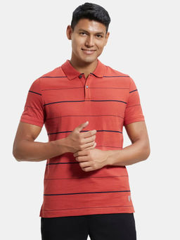 Jockey - UM15 Men Cotton Striped Polo T-Shirt - Cinnabar and Navy
