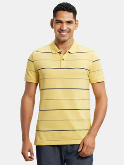 Jockey - UM15 Men Cotton Striped Polo T-Shirt - Corn Silk and Night Sky Ground