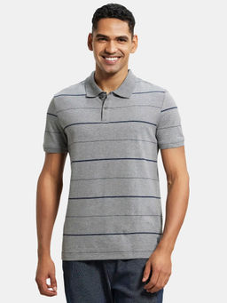 Jockey - UM15 Men Cotton Striped Polo T-Shirt - Mid Grey Melange and Night Sky Ground