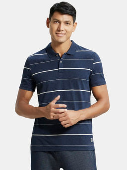 Jockey - UM15 Men Cotton Striped Polo T-Shirt - Night Sky Ground and Ecru