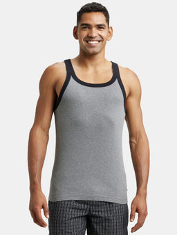 Jockey - US27 Men Cotton Rib Round Neckline Gym Vest-Mid Grey Melange