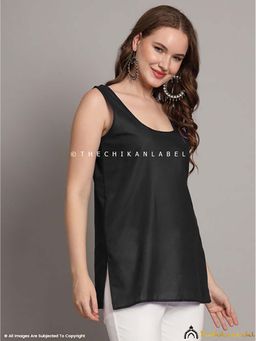 The Chikan Label - Cotton Short Camisole Inners for Kurtis and Kurta Black