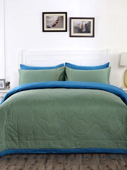 Maspar - Colorart Vincent 120 GSM Cotton Green Quilted Machine Double 4Pc Quilt Set