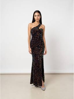 NIYARA INDIA - Aveline Iridescent Black One-Shoulder Sequin Dress