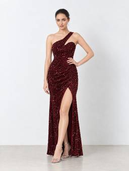 NIYARA INDIA - Aveline Red One-Shoulder Sequin Dress