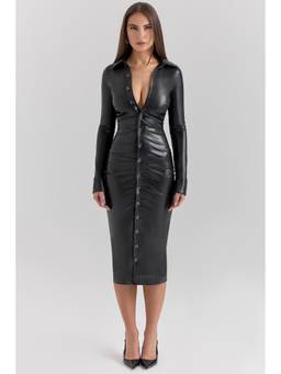 Bee Boe - Plunge Collar Black Midi Dress
