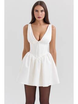 Bee Boe - Ivory Satin Bow Mini Dress