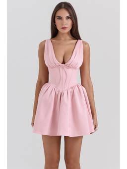 Bee Boe - Powder Pink Satin Bow Mini Dress