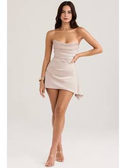 Bee Boe - Silk Satin Rose Pink Cowl Mini Dress