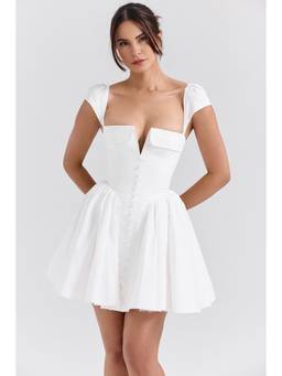 Bee Boe - White Buttoned Tulle Mini Dress