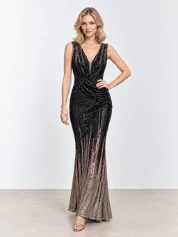 NIYARA INDIA - Elara Rose Gold Ombre Sequin Evening Dress