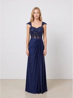 NIYARA INDIA - Veya Midnight Blue Sheer Corset Evening Dress