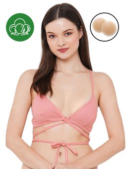 Inner Sense - Peach Organic Cotton Plunge Bra with Silicon Nipple Cover (Set of 2)