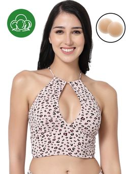 Inner Sense - Pink Animal Printed Bralette with Silicon Nipple Cover (Set of 2)