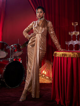 House of Fett - Jadore Metallic Draped Gown - Gold
