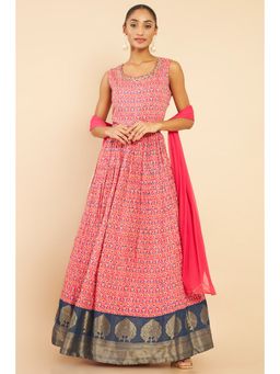 Soch - Women Pink Rayon Printed Gown (Set of 2)