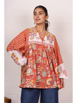 NAVYAS FASHION - Orange and White Floral Printed Top