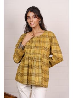 NAVYAS FASHION - Mustard Checkered Pleated Cotton Top