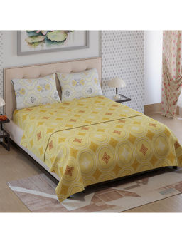 Layers - Ivy Collection 125 GSM Yellow Ochre Double Flat Bedsheet Set (Queen)