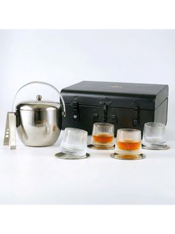 Car-O-Bar - Gift set Mirror Finish Ice Bucket & Tong with Whiskey Glasses