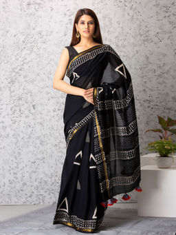 Baisacrafts - Cecilia Handblock Cotton Saree With Unstiched Blouse