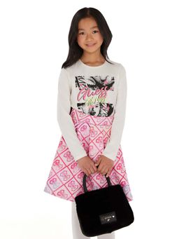 Guess - Girls Off White Cotton Blend Round Neck T-Shirt