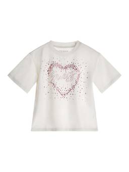 Guess - Girls Off White Cotton Blend Round Neck T-Shirt
