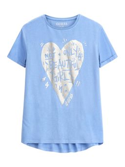Guess - Girls Blue Viscose Round Neck T-Shirt