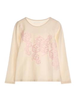 Guess - Girls Cream Cotton Blend Round Neck T-Shirt